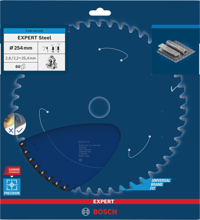 BoschEXPERT 钢制圆锯片 254mm T60，用于精密切割。